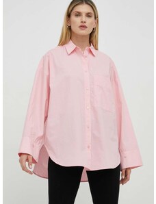 Памучна риза By Malene Birger дамска в розово със свободна кройка с класическа яка