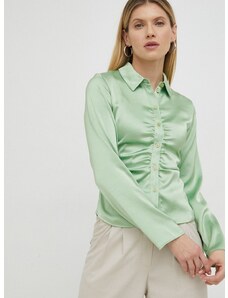 Риза Samsoe Samsoe дамска в зелено с кройка по тялото с класическа яка