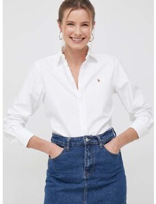 Памучна риза Polo Ralph Lauren дамска в бяло със стандартна кройка с класическа яка 211891377