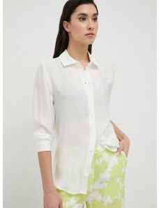 Риза Armani Exchange дамска в бяло със стандартна кройка с класическа яка