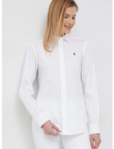 Памучна риза Polo Ralph Lauren дамска в бяло със стандартна кройка с класическа яка 211891376