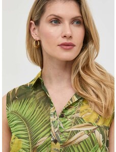 Риза Guess дамска в зелено със свободна кройка с класическа яка