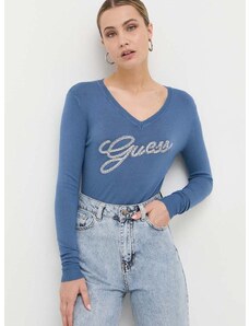 Вълнен пуловер Guess дамски в синьо