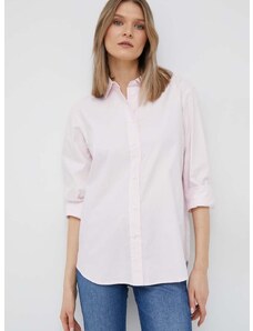 Памучна риза Tommy Hilfiger дамска в розово със стандартна кройка с класическа яка