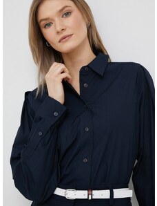 Памучна риза Tommy Hilfiger дамска в тъмносиньо със стандартна кройка с класическа яка