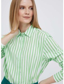 Памучна риза Tommy Hilfiger дамска в зелено със стандартна кройка с класическа яка