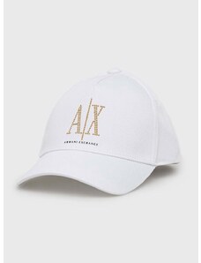 Памучна шапка с козирка Armani Exchange в бяло с апликация 944208 3R131