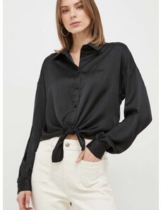 Риза Guess BOWED JUN дамска в черно със свободна кройка с класическа яка W3GH93 WD8G2