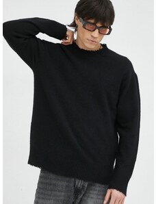 Пуловер с вълна AllSaints мъжки в черно от лека материя