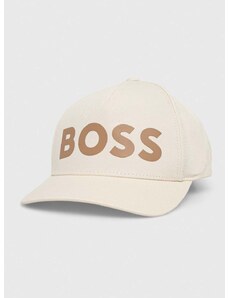 Памучна шапка с козирка BOSS в бежово с изчистен дизайн