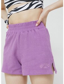 Памучен къс панталон Billabong в лилаво с изчистен дизайн с висока талия