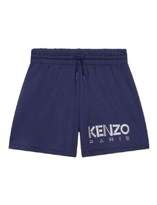 Детски памучен къс панталон Kenzo Kids в синьо с апликация с регулируема талия