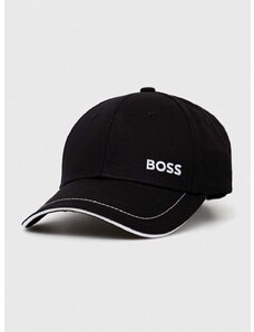 Памучна шапка с козирка BOSS GREEN в черно с изчистен дизайн 50492716
