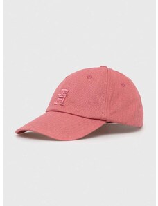 Памучна шапка с козирка Tommy Hilfiger в розово с изчистен дизайн