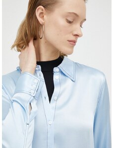 Риза Résumé дамска в синьо със свободна кройка с класическа яка