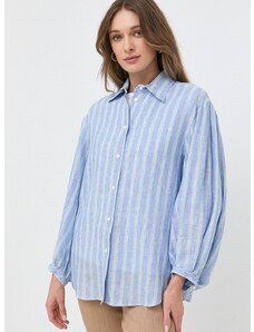 Ленена риза Weekend Max Mara в синьо със стандартна кройка с класическа яка