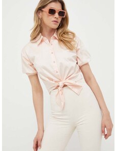 Риза Guess дамска в розово със свободна кройка с класическа яка