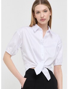 Риза Guess дамска в бяло със свободна кройка с класическа яка