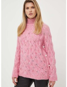 Вълнен пуловер Custommade Taina дамски в розово с поло