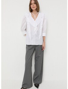 Памучна блуза BOSS дамска в бяло с десен