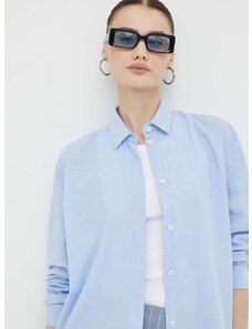 Samsoe Samsoe Памучна риза Samsoe CAICO дамска в синьо със свободна кройка с класическа яка F00023075
