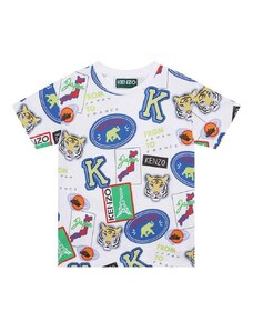 Детска памучна тениска Kenzo Kids в бяло с десен