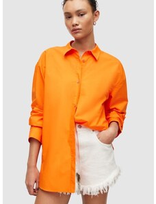 Памучна риза AllSaints Sasha дамска в оранжево със свободна кройка с класическа яка