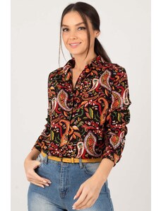 armonika Women's Black Patterned Long Sleeve Shirt