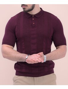 AVIV Памучна плетена мъжка тениска с яка в бордо