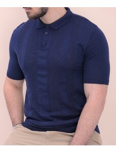 AVIV Мъжка памучна плетена тениска с яка в тъмно синьо