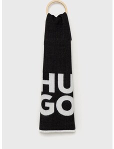 Вълнен шал HUGO в черно с принт