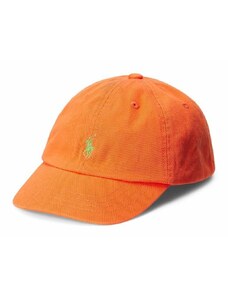 Детска памучна шапка с козирка Polo Ralph Lauren в оранжево с изчистен дизайн