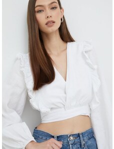 Ленена блуза Guess дамска в бяло с десен