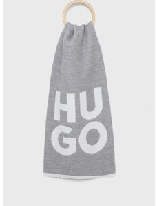 Вълнен шал HUGO в сиво с принт