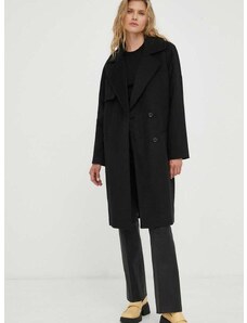 Вълнено палто 2NDDAY Livia в черно преходен модел с двуредно закопчаване