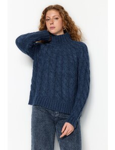 Trendyol флот синьо мека текстурирани плитки пуловер пуловер