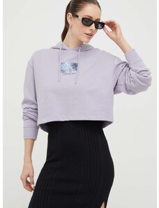 Памучен суичър Calvin Klein Jeans в лилаво с качулка с принт