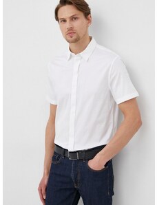 Риза Armani Exchange мъжка в бяло с кройка по тялото с класическа яка
