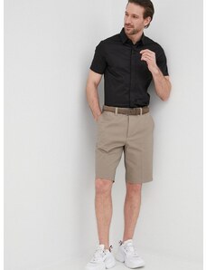 Риза Armani Exchange мъжка в черно с кройка по тялото с класическа яка