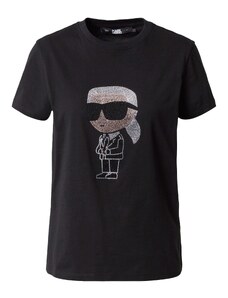 Karl Lagerfeld Тениска 'Ikonik' черно / сребърно / прозрачно
