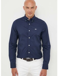 Памучна риза Gant мъжка в тъмносиньо с кройка по тялото с яка с копче