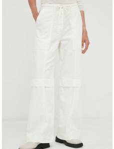 Памучен панталон Day Birger et Mikkelsen в бяло с широка каройка, с висока талия