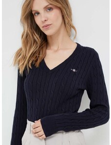 Пуловер Gant дамски в тъмносиньо от лека материя