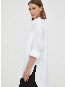 Памучна риза Remain дамска в бяло със свободна кройка с класическа яка