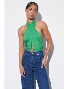 Trendyol Green Halterneck Cross-tied Waist Decollete Flexible Snaps Knitted Body