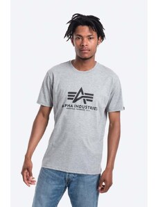 Памучна тениска Alpha Industries Basic T-Shirt в сиво с принт 100501.17