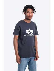 Памучна тениска Alpha Industries Basic T-Shirt в тъмносиньо с принт 100501.02