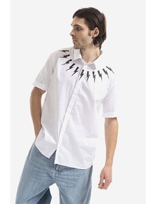 Neil Barrett Памучна риза Neil Barett Bold Neck Short Sleeve Shirt мъжка в бяло със стандартна кройка с класическа яка