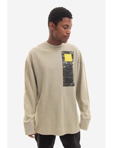 Памучна блуза с дълги ръкави A-COLD-WALL* Relaxed Cubist LS T-shirt ACWMTS098 MOSS GREEN в сиво с принт