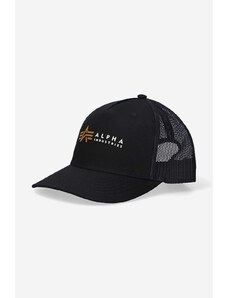 Шапка с козирка Alpha Industries Trucker Cap в черно с принт